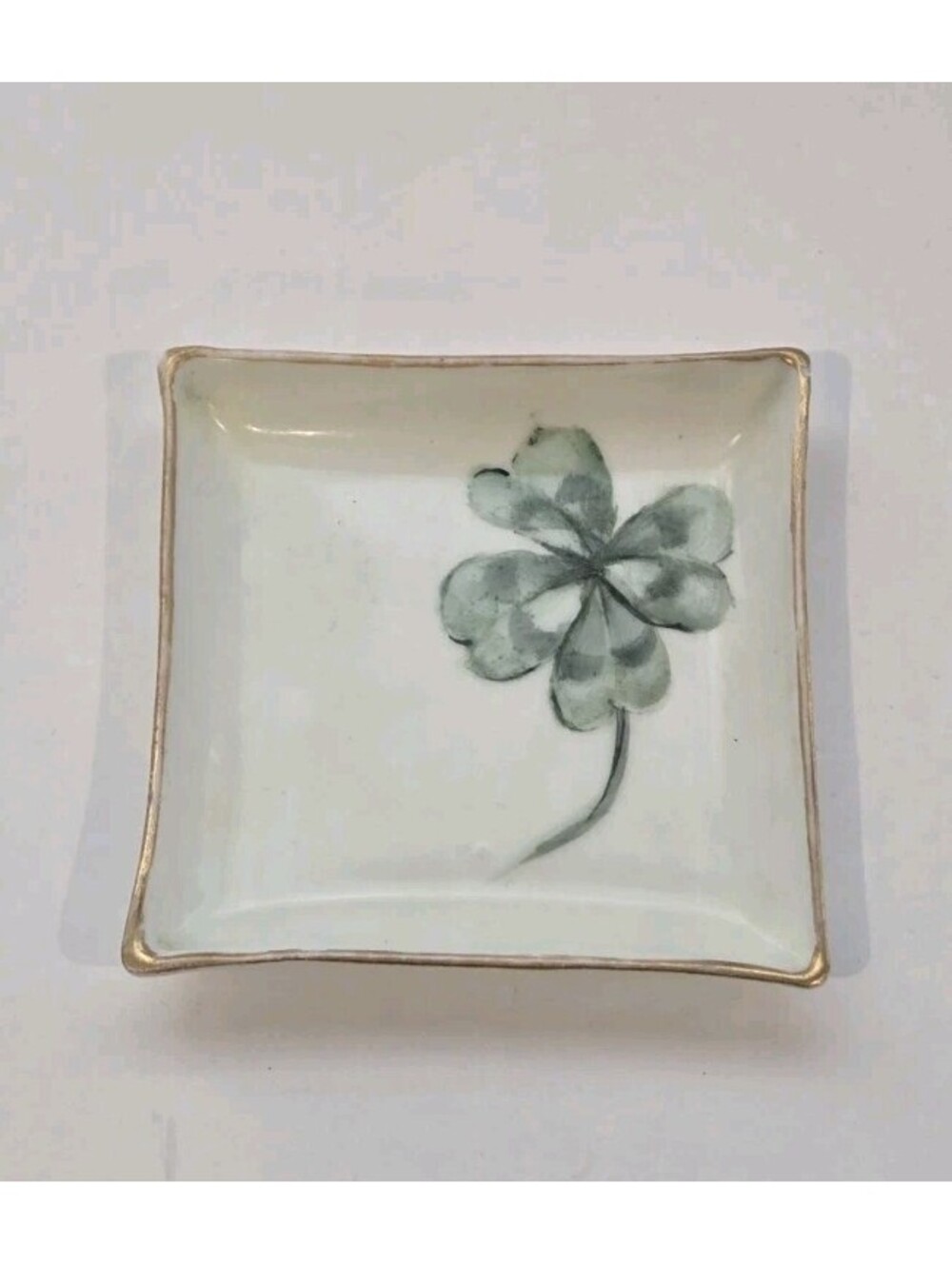Vintage LIMOGES France Shamrock 4 Leaf Clover BUTTER PAT TEA BAG SALT DISH